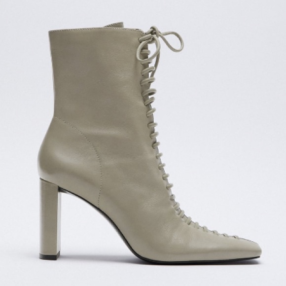 ZARA LACED LEATHER HIGH-HEEL ANKLE BOOTS - Picture 7 of 15